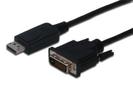 Digitus Adaptérový kabel DisplayPort, DP - DVI (24 + 1) M / M, 3,0 m, s blokováním, kompatibilní s DP 1.1a, CE, bl